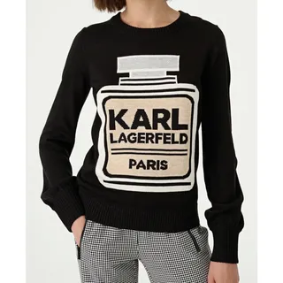 Photo of NWT Karl Lagerfeld Paris Womens Graphic Perfume Bottle Sweater M Black Designer