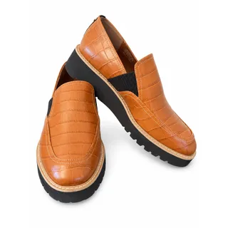 Photo of Donald J Pliner Trudie Loafers Size 9 Leather Croc Embossed Cognac Platform