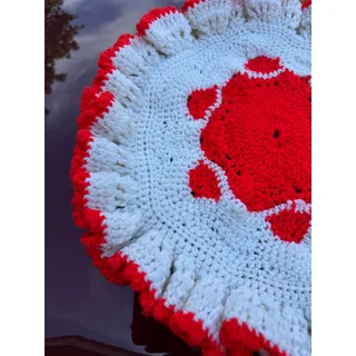 Photo of Handmade Red White Yarn Crochet DOILY Skirt Holly Ruffled round