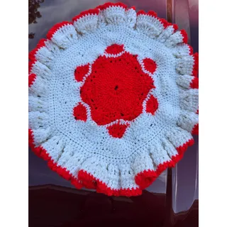 Photo of Handmade Red White Yarn Crochet DOILY Skirt Holly Ruffled round