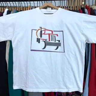 Photo of Vintage 90s Cement Truck Art Tee With Front and Back Graphic in White