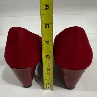 Photo of Red Peep Toe Wedge Pumps US Size 9M Comfort Plus by Predictions Faux Suede Heels