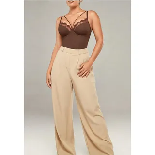 Photo of SHAPELLX Lace Bodysuit Shapewear Brown XXL Plunge Lace Trim Bodysuit