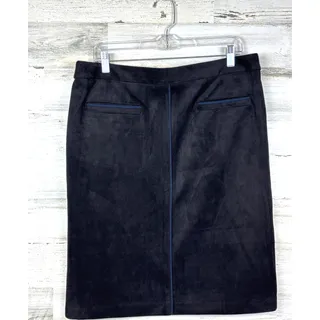 Photo of J.McLaughlin Womens 12 Sonya Black Faux Suede Blue Welt Midi Pencil Skirt NWT