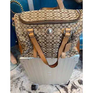 Photo of Coach Signature Monogram Canvas Satchel Travel Bag Duffle Brown Tan M0968-F77118