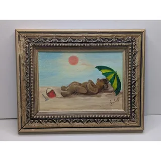 Photo of Signed Imhoff Bear Beach PaintingFramed Whimsical Coastal Wall Art