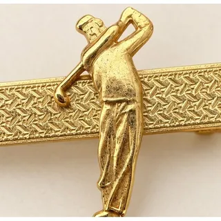 Photo of Stratton England Vintage Golfer Tie Clip Gold Tone Golf Bag Chain T-Bar Patent