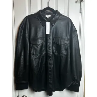 Photo of Women's @Lisadnyc Faux Leather Long Shirt Jacket Black XL Shacket Moto Oversized
