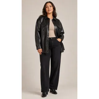 Photo of Women's @Lisadnyc Faux Leather Long Shirt Jacket Black XL Shacket Moto Oversized