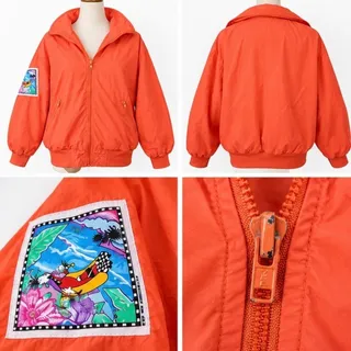 Photo of Vintage Hotdogger USA Neon Orange Windbreaker Jacket Graphic Patch Mens Medium