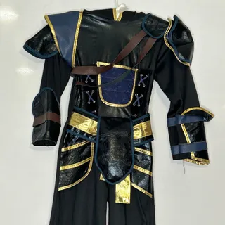 Photo of Kids Ninja Warrior Costume Black Blue Gold Armor Jumpsuit Hood Mask Halloween