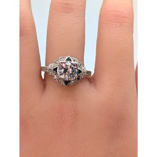 Photo of Vintage Inspired Art Deco 925 Sterling Green Trillion Round CZ Ring Sz 8.75