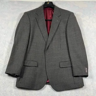 Photo of Alan Flusser 100% Lambswool Sport Coat Mens 42R Windowpane Plaid Blazer Brown