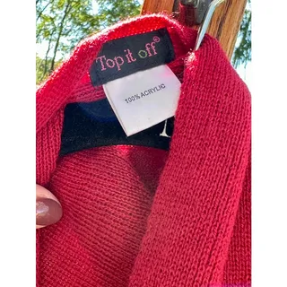 Photo of Top It Off Red Sweater Cape Wrap Button Front Ruffle Hem One Size