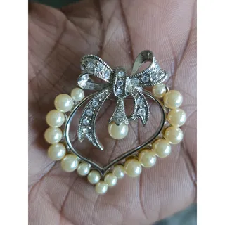 Photo of Aurora Borealis 1-1/2" Rhinestone Silver Tone Brooch Pin & Silver Pearl Heart