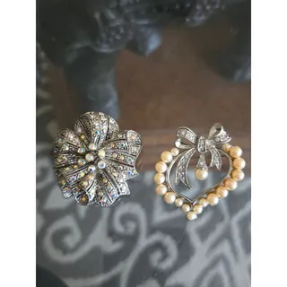 Photo of Aurora Borealis 1-1/2" Rhinestone Silver Tone Brooch Pin & Silver Pearl Heart