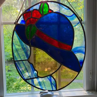 Photo of Vintage Art Deco / Art Nouveau Stained Glass Lady Window Hanging Sun Catcher