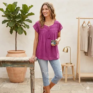 Photo of NWOT Como Blu Purple Long sleeve Peasant Style Top Size 2X