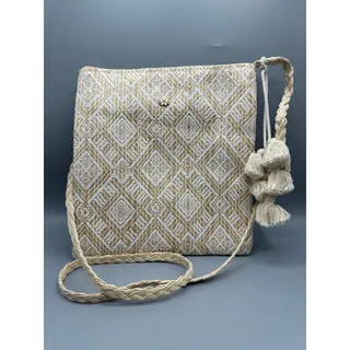 Photo of Cappelli Straworld Woven Geometric Straw Crossbody Bag Tassels NWOT