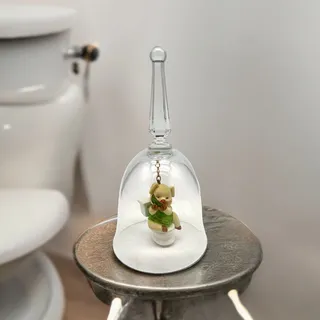 Photo of Vtg Glass Bathroom Bell Pig Sitting on Toilet Clapper Novelty Figurine Humorous