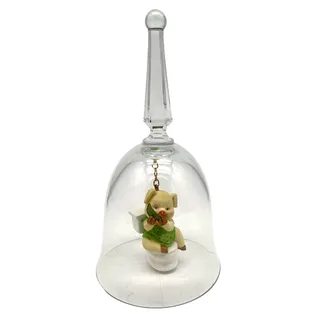 Photo of Vtg Glass Bathroom Bell Pig Sitting on Toilet Clapper Novelty Figurine Humorous