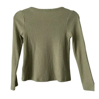 Photo of Love Glam Girl Long Sleeve Waffle Knit Keyhole Pullover Lt Green Top-Girls Med