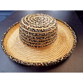 Photo of Beige 100% Straw Wide Brim Sun Hat with felt Sz 57cm tagged