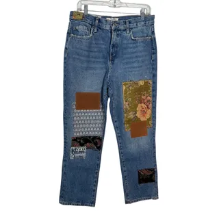 Photo of Free People We The Free Poppy Patch Straight Leg Jeans Size 30 Boho Floral Blue