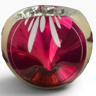 Photo of Vintage Poland Teardrop Indented Reflector Glass Christmas Ornament Red 3.25in