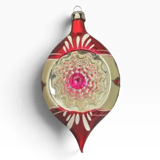 Photo of Vintage Poland Teardrop Indented Reflector Glass Christmas Ornament Red 3.25in