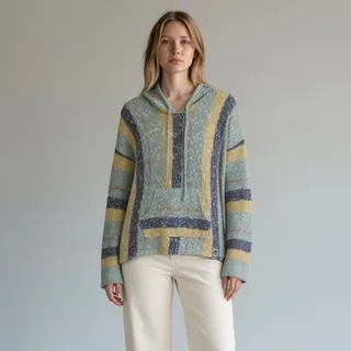 Photo of Levitate Daybreak Sweater NWT Women's Sz S Aqua Blue Striped Hooded Long Sleeves