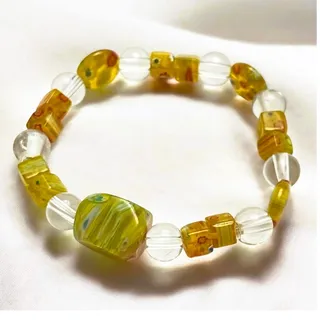 Photo of Vintage Murano Glass Millefiori Beads w/Clear Glass Spacers Stretch Bracelet