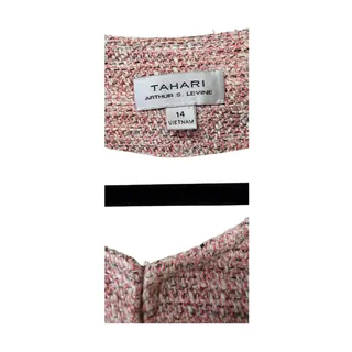 Photo of Tahari Arthur S Levine Womens Size 14 Pink Tweed Blazer Jacket Pearl Trim