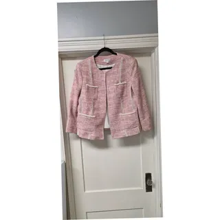 Photo of Tahari Arthur S Levine Womens Size 14 Pink Tweed Blazer Jacket Pearl Trim
