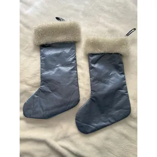Photo of Set of 2 ~ 17" Quilted Snowflake Christmas Stocking Blue Shiny Material White top