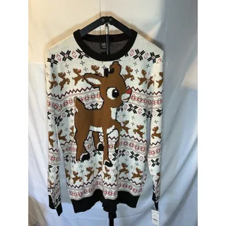 Photo of Rudolph the Red-Nosed Reindeer Men's Christmas Sweater White Acrylic Knit Size L
