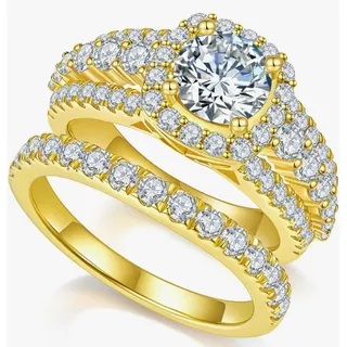 Photo of Moissanite Ring Set Size 5 925 Sterling Silver 14K Gold Plated 2.65CT New