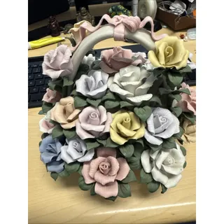 Photo of Hand Crafted Ceramic Roses Flower Basket, Home Décor, Albert E.Price
