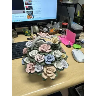 Photo of Hand Crafted Ceramic Roses Flower Basket, Home Décor, Albert E.Price