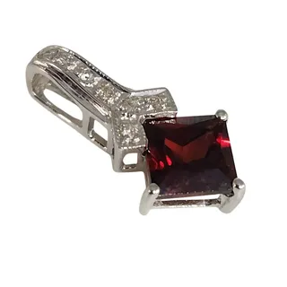 Photo of 14k White Gold Natural Garnet & Diamond Pendant Princess Cut
