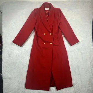 Photo of VTG Charles Klein Red Pure Wool Long Coat Women 4 Double Breasted Gold Eagle