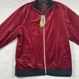 Photo of Rare Vintage Prestige Original Red Velour Track Jacket M Medium Zip NWT New