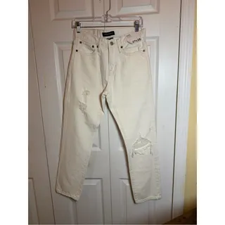Photo of Aeropostale Aero Womens 27x28 High Rise Straight Jeans Cream Distressed NWT