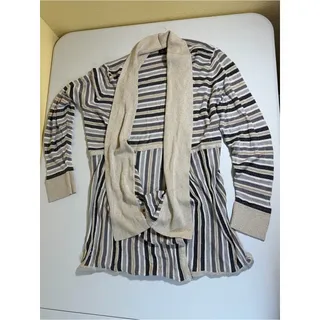 Photo of White House Black Market Beige and Black Striped Open-Front Cardigan