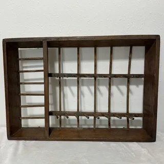 Photo of Antique Primitive Wooden Mug Rack Thread Spool Holder Wall Display Shelf