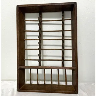 Photo of Antique Primitive Wooden Mug Rack Thread Spool Holder Wall Display Shelf