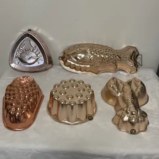Photo of Vintage Copper Aluminum JELL-O Molds Hanging Decor Set Of Five
