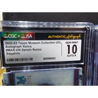 Photo of 2- 2022-2023 Topps Museum Collection Darwin Nunez Relic Saphire Gem Mint 10/Mnt9