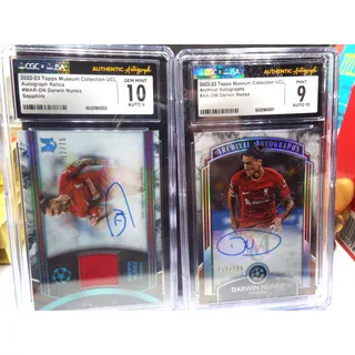 Photo of 2- 2022-2023 Topps Museum Collection Darwin Nunez Relic Saphire Gem Mint 10/Mnt9
