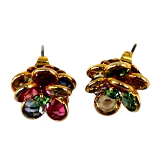 Photo of Multicolored Crystal Glass Earrings • Bezel Set • Goldtone Flower • Post
